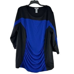 Catherines Curvy Pullover Top Womens Size‎ 4X Blue Black Colorblock 3/4 Sleeve